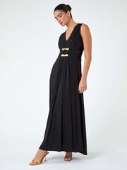 Roman Black Buckle Detail Stretch Maxi Dress - Image 1 of 5