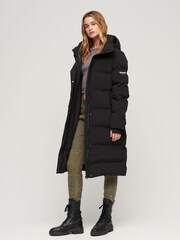 Superdry Black Hooded Longline Puffer Jacket - Image 2 of 6