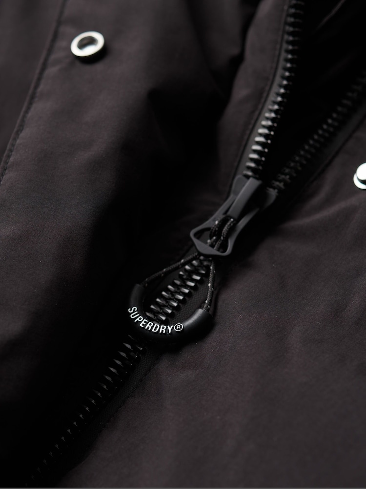 Superdry Black Hooded Longline Puffer Jacket - Image 6 of 6