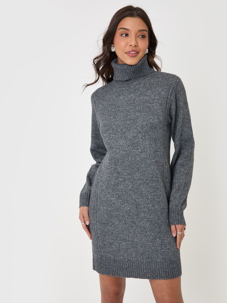 Threadbare Grey Turtle Neck Mini Jumper Dress - Image 1 of 5