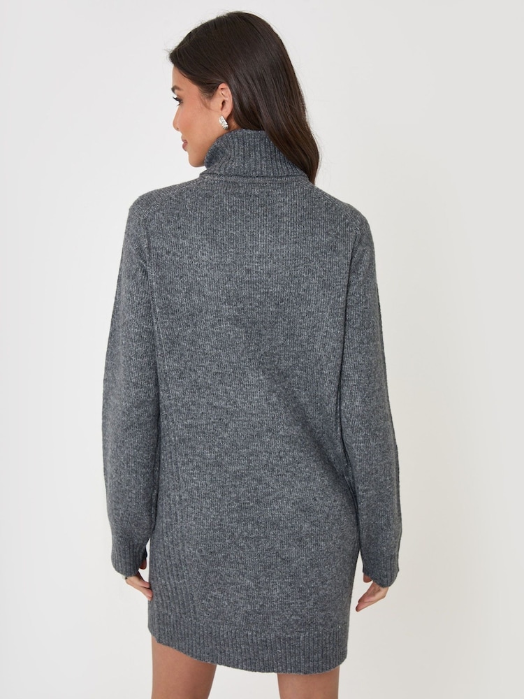 Threadbare Grey Turtle Neck Mini Jumper Dress - Image 2 of 5