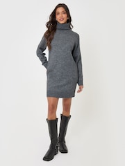 Threadbare Grey Turtle Neck Mini Jumper Dress - Image 3 of 5