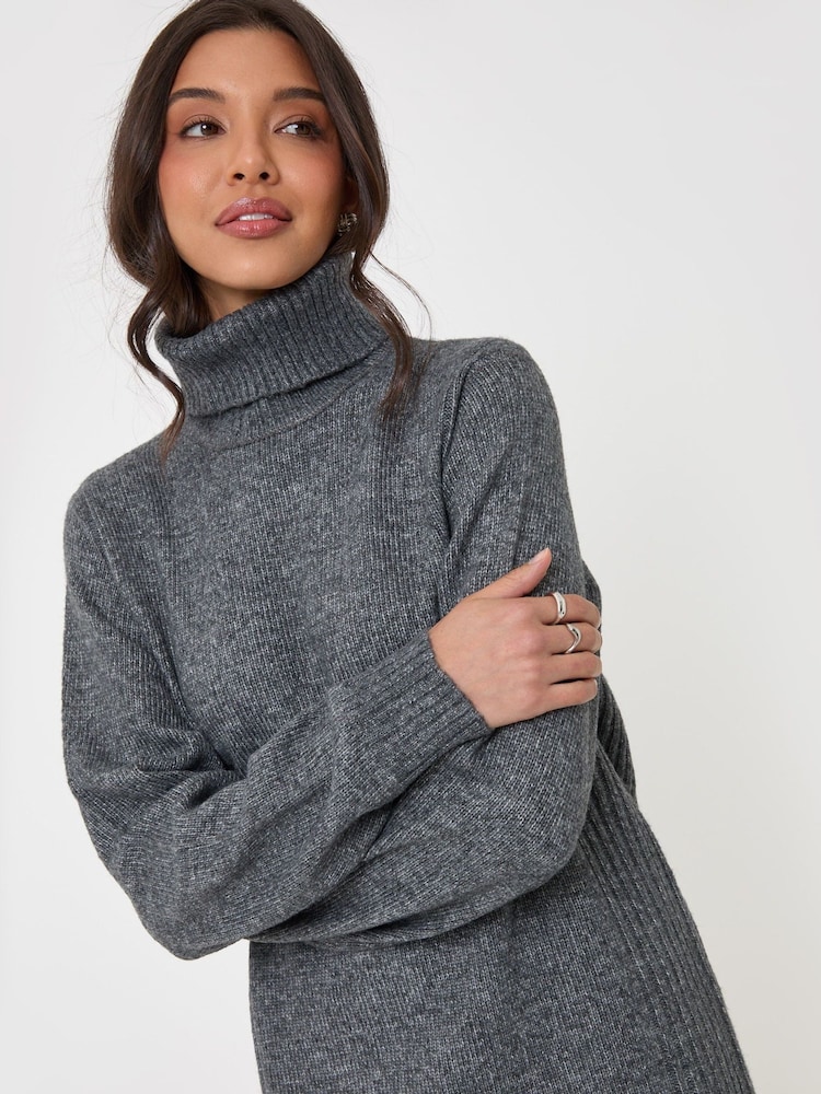 Threadbare Grey Turtle Neck Mini Jumper Dress - Image 5 of 5