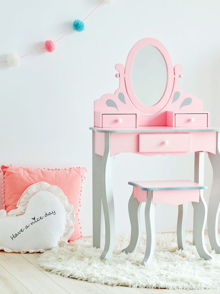 Teamson Home Pink Kids Wooden Vanity Set with Stool Mirror & Storage - Image 1 of 6