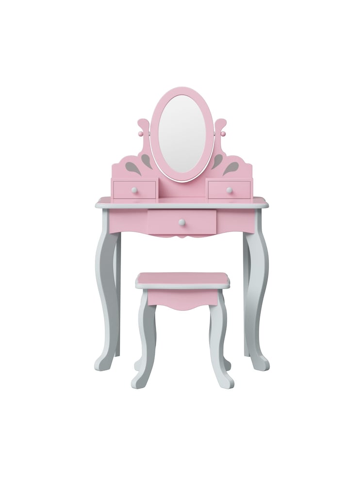 Teamson Home Pink Kids Wooden Vanity Set with Stool Mirror & Storage - Image 2 of 6
