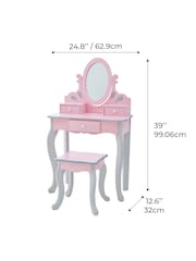Teamson Home Pink Kids Wooden Vanity Set with Stool Mirror & Storage - Image 4 of 6