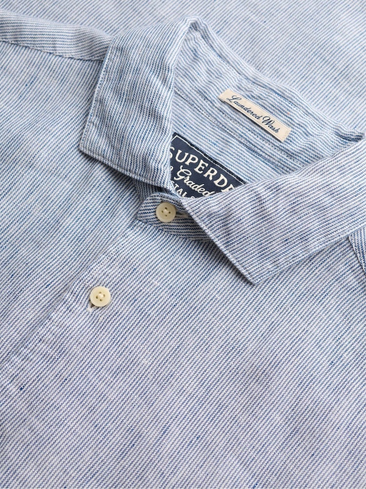 Superdry Blue Riviera Short Sleeve Linen Shirt - Image 7 of 7 Superdry Blue Riviera Short Sleeve Linen Shirt - Image 7 of 7