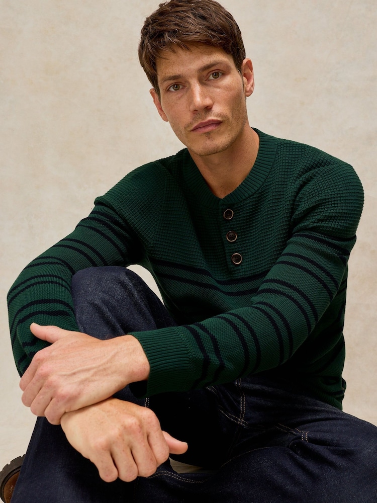 Жасыл - White Stuff Attadale Stripe Henley Jumper - 6суретінің 2 суреті