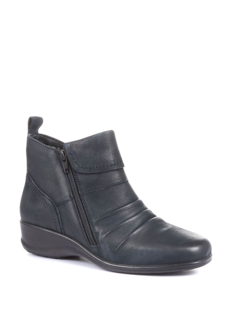 Pavers Blue Ladies Dual Zip Leather Ankle Boots - Image 2 of 5