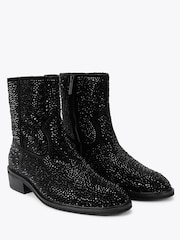 Kurt Geiger London Black Palmer Embellished Western Ankle Boots - Image 3 of 4