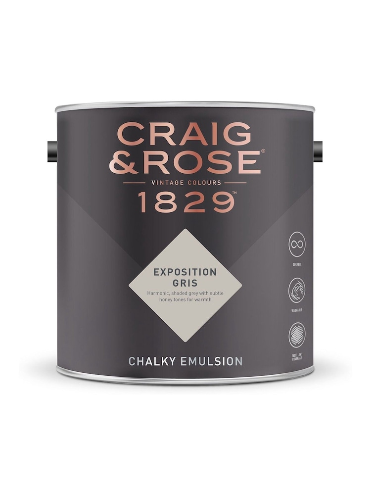 Craig & Rose Grey Chalky Emulsion Exposition Gris Paint - Image 2 of 2