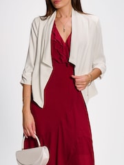 Ақ - Jolie Moi Draped Open Collar Blazer - 6суретінің 3 суреті
