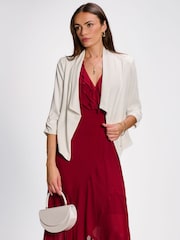 Ақ - Jolie Moi Draped Open Collar Blazer - 6суретінің 6 суреті