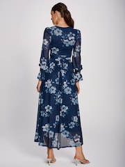 Jolie Moi Blue Long Sleeve Maxi  Mesh Dress - Image 2 of 5