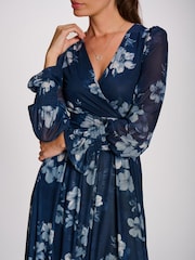 Jolie Moi Blue Long Sleeve Maxi  Mesh Dress - Image 3 of 5