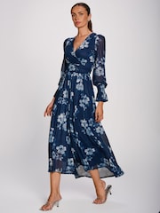 Jolie Moi Blue Long Sleeve Maxi  Mesh Dress - Image 4 of 5