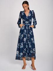 Jolie Moi Blue Long Sleeve Maxi  Mesh Dress - Image 5 of 5