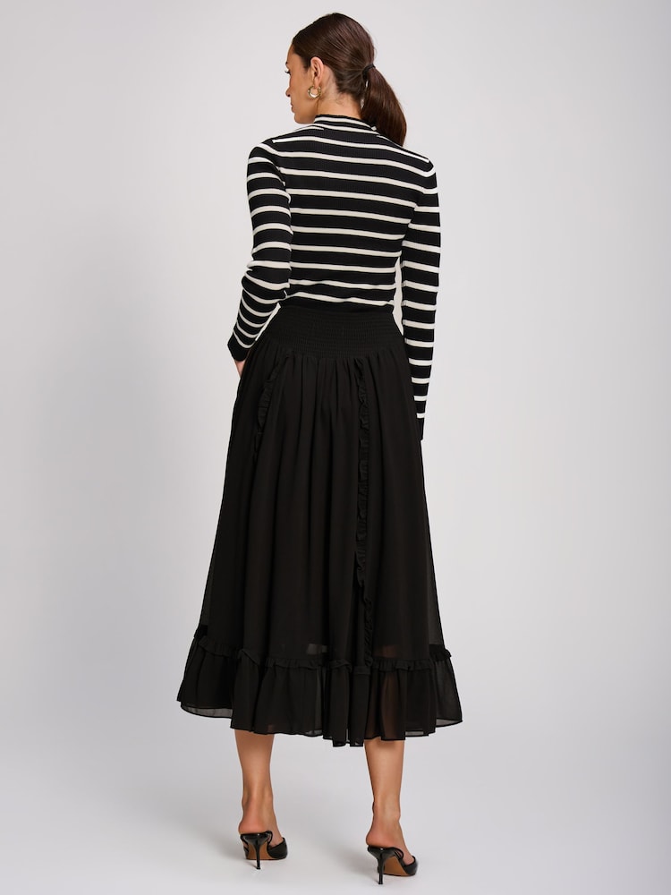 Svart - Jolie Moi Chiffong Frill Tiered Maxi Kjol - Bild 2 av 6