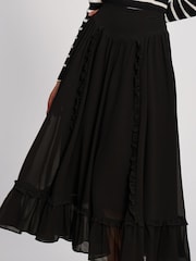 Svart - Jolie Moi Chiffong Frill Tiered Maxi Kjol - Bild 3 av 6