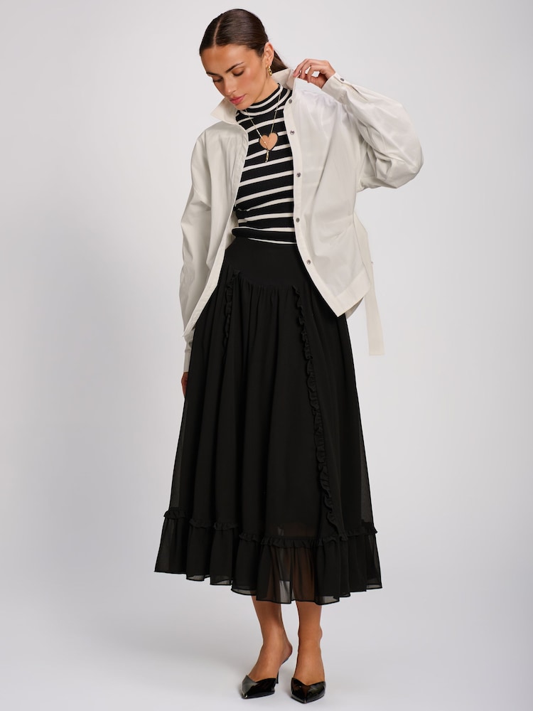 Svart - Jolie Moi Chiffong Frill Tiered Maxi Kjol - Bild 6 av 6