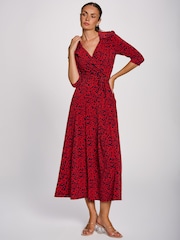 Rood - Jolie Moi Maxi-jurk van jersey met wikkelvoorkant - Afbeelding 4 van 6
