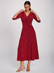 Rood - Jolie Moi Maxi-jurk van jersey met wikkelvoorkant - Afbeelding 5 van 6