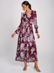Jolie Moi Purple Long Sleeve Maxi  Mesh Dress - Image 1 of 6