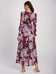 Jolie Moi Purple Long Sleeve Maxi  Mesh Dress - Image 2 of 6