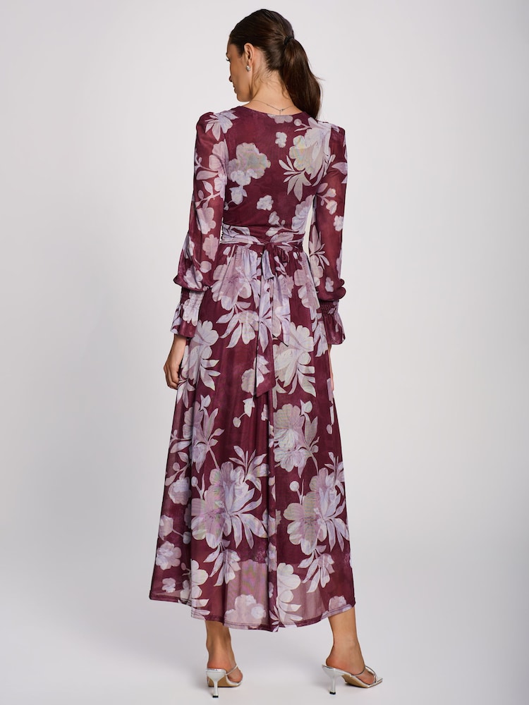 Jolie Moi Purple Long Sleeve Maxi Mesh Dress - Image 2 of 6 Jolie Moi Purple Long Sleeve Maxi Mesh Dress - Image 2 of 6