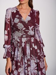 Jolie Moi Purple Long Sleeve Maxi  Mesh Dress - Image 3 of 6