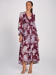 Jolie Moi Purple Long Sleeve Maxi  Mesh Dress - Image 5 of 6