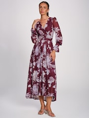 Jolie Moi Purple Long Sleeve Maxi  Mesh Dress - Image 6 of 6