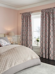 Blush Pink Next Collection Luxe Heavyweight Geometric Cut Velvet Pencil Pleat Lined Curtains - Image 1 of 5
