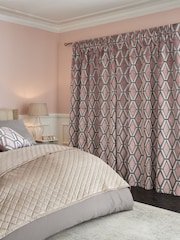 Blush Pink Next Collection Luxe Heavyweight Geometric Cut Velvet Pencil Pleat Lined Curtains - Image 2 of 5