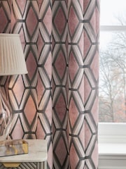 Blush Pink Next Collection Luxe Heavyweight Geometric Cut Velvet Pencil Pleat Lined Curtains - Image 3 of 5