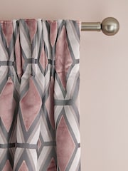 Blush Pink Next Collection Luxe Heavyweight Geometric Cut Velvet Pencil Pleat Lined Curtains - Image 4 of 5