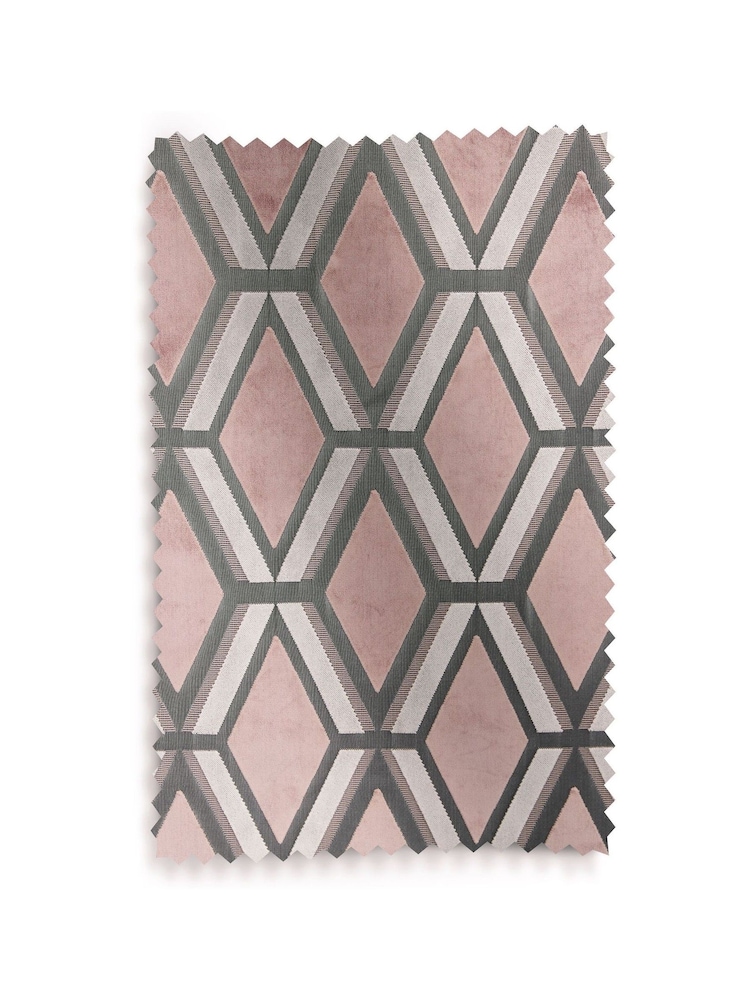 Blush Pink Next Collection Luxe Heavyweight Geometric Cut Velvet Pencil Pleat Lined Curtains - Image 5 of 5