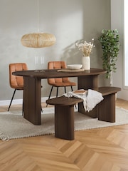 Birlea Walnut Axel Oval Dining Table With 2 Brown Chairs & Bench - Image 1 of 9
