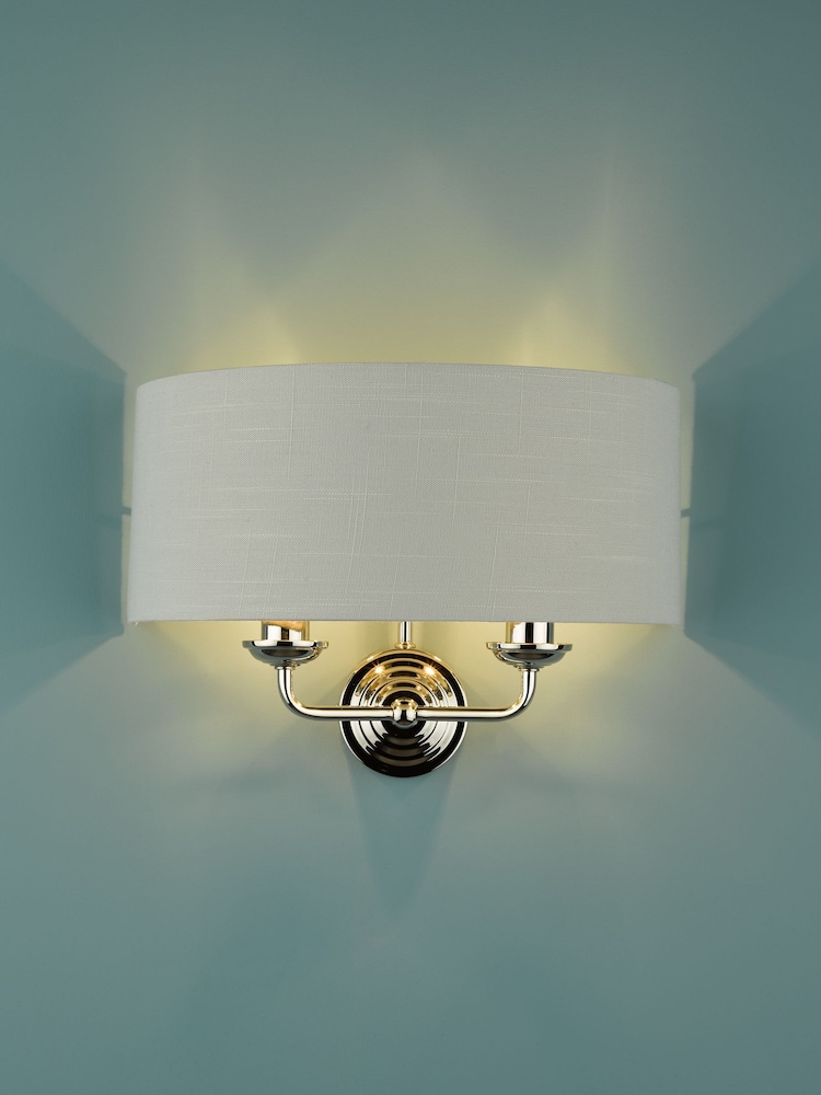 Laura Ashley Polished Nickel Sorrento 2 Light Wall Light Lamp Shade - Image 1 of 4