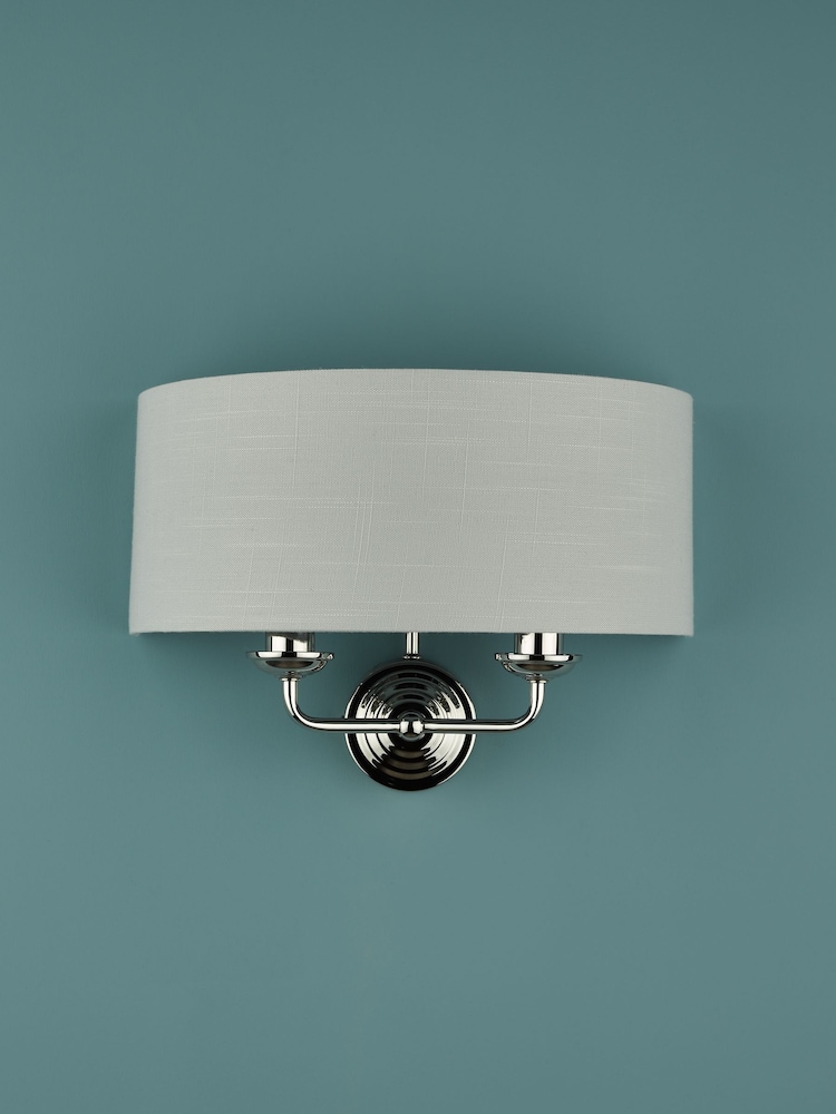 Laura Ashley Polished Nickel Sorrento 2 Light Wall Light Lamp Shade - Image 2 of 4
