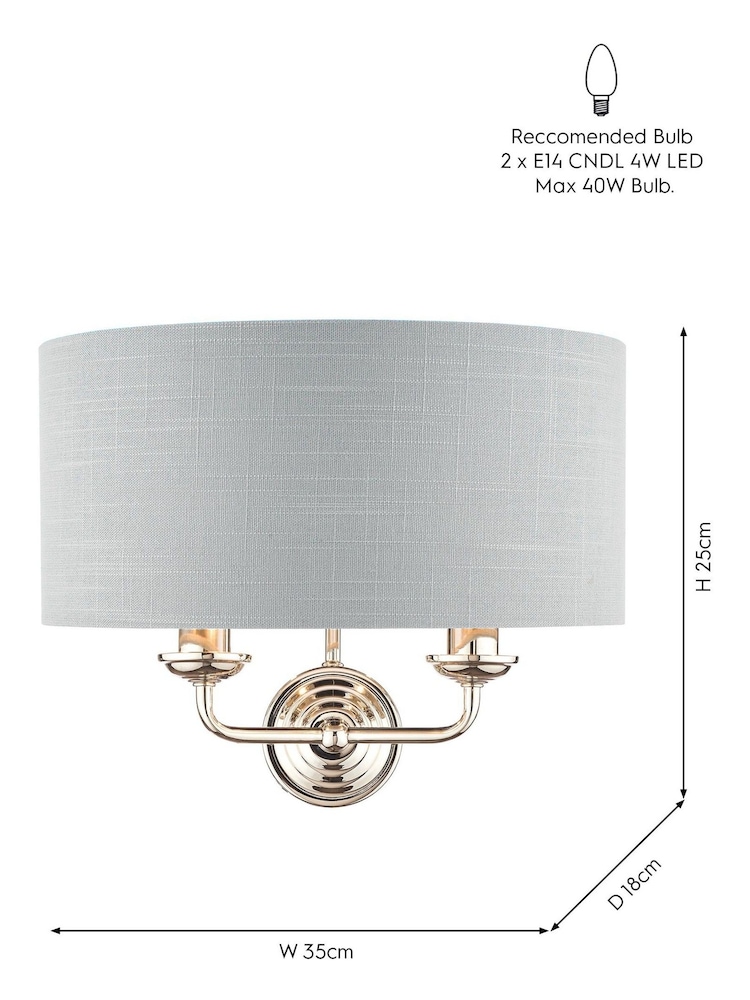Laura Ashley Polished Nickel Sorrento 2 Light Wall Light Lamp Shade - Image 4 of 4