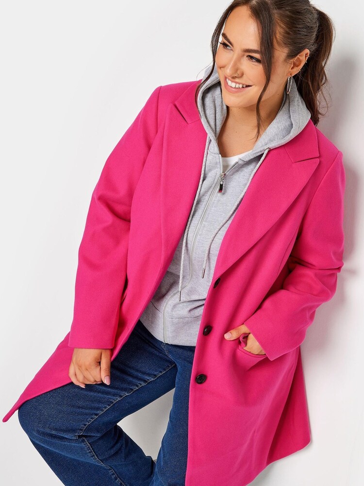 Yours Curve Pink Midi City Coat - Image 4 of 4