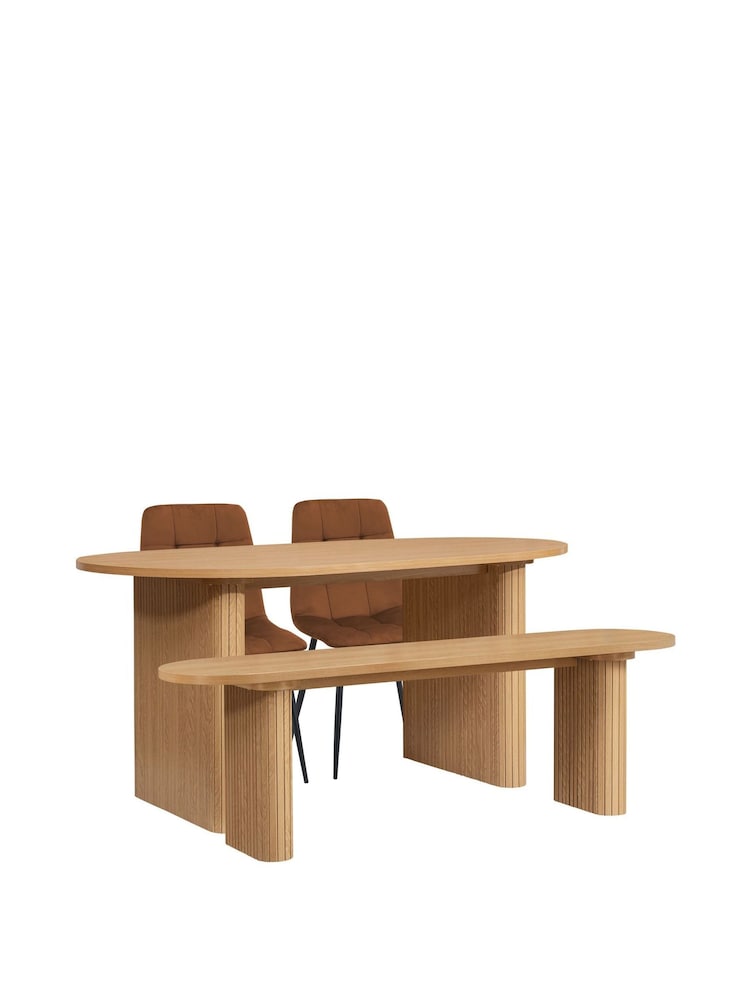 Birlea Oak Axel Oval Dining Table With 2 Brown Chairs & Bench - Image 9 of 9 Birlea Oak Axel Oval Dining Table With 2 Brown Chairs & Bench - Image 9 of 9