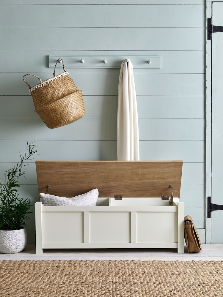 Cream Malvern Oak Effect Hallway Storage Bench - Image 2 of 9