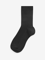 Black Ribbed Cotton Rich Socks 7 Pack - Image 2 of 2