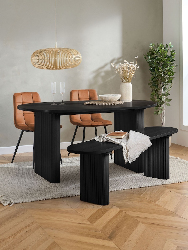 Birlea Black Axel Oval Dining Table With 2 Brown Chairs & Bench - Image 1 of 8 Birlea Black Axel Oval Dining Table With 2 Brown Chairs & Bench - Image 1 of 8