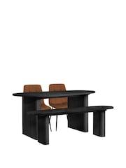 Birlea Black Axel Oval Dining Table With 2 Brown Chairs & Bench - Image 8 of 8