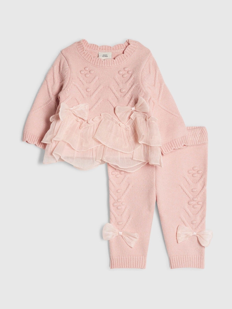 River Island Pink Bow Tulle Knit Legging Set - Image 1 of 5 River Island Pink Bow Tulle Knit Legging Set - Image 1 of 5