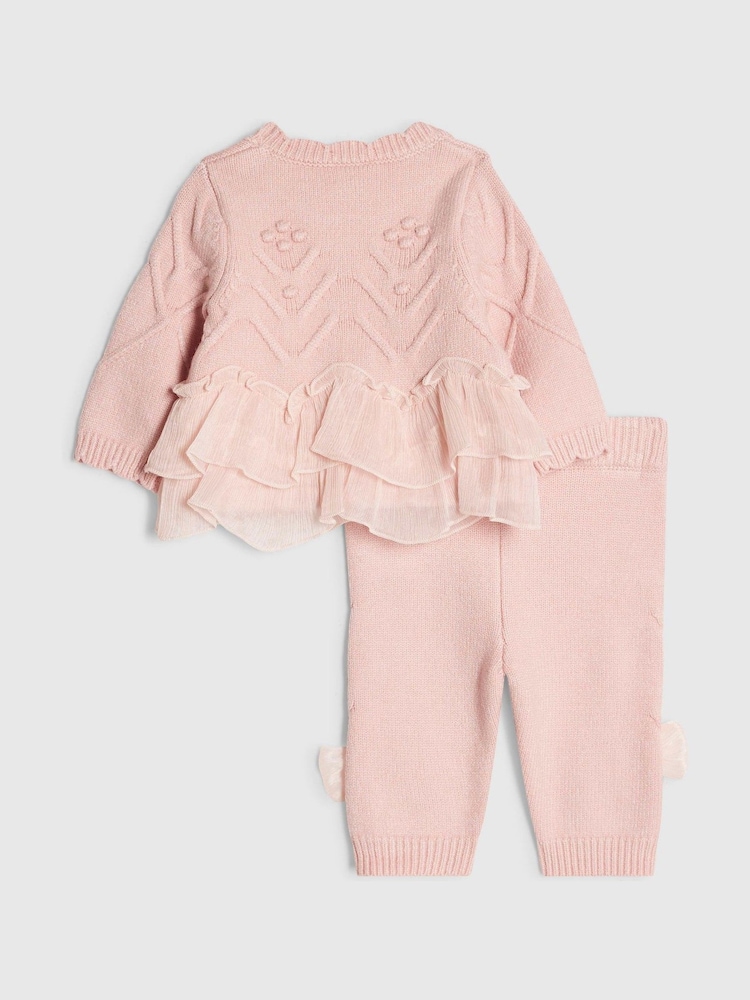 River Island Pink Bow Tulle Knit Legging Set - Image 2 of 5 River Island Pink Bow Tulle Knit Legging Set - Image 2 of 5
