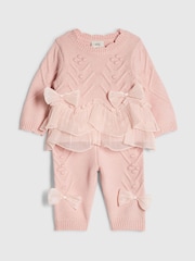 River Island Pink Bow Tulle Knit Legging Set - Image 3 of 5